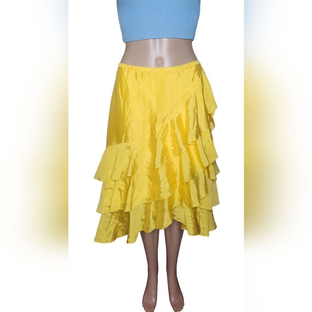 Lauren Ralph Lauren women's yellow silk ruffled colorful casual skirt Size 4